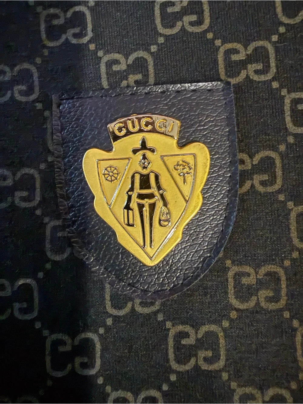 Gucci Black Long Sleeve GG Pattern shirt with historic 